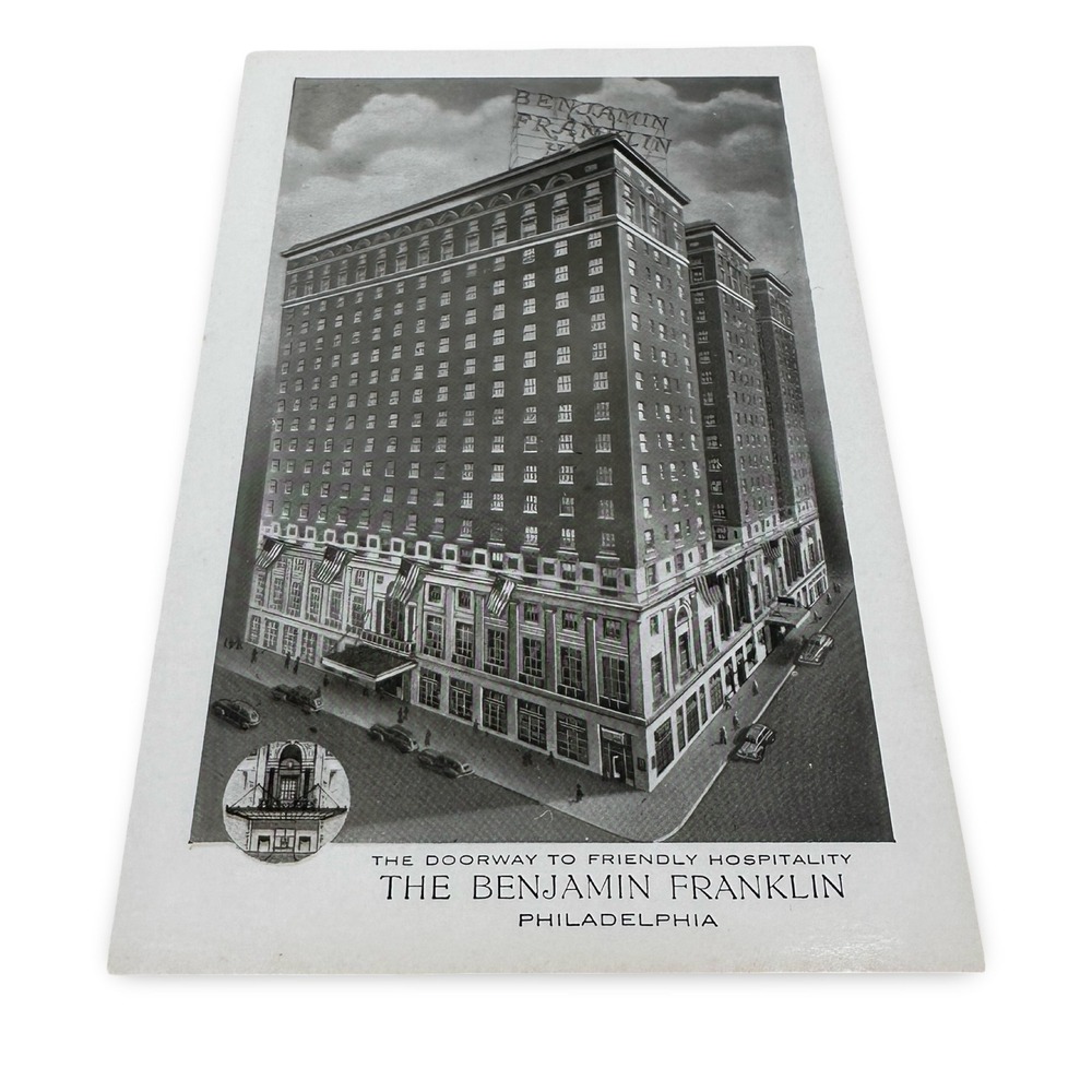 Vintage Benjamin Franklin Hotel Philadelphia Postcard Unused New Philly Gray BW